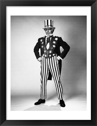 Framed Senior man in an Uncle Sam Costume Standing with Arms Akimbo Print