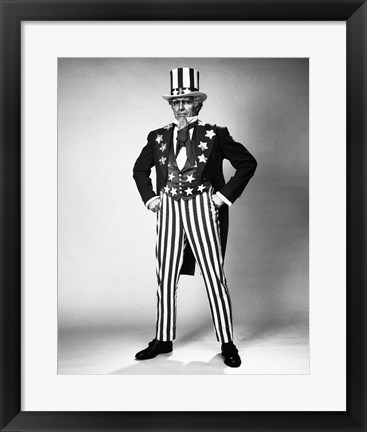 Framed Senior man in an Uncle Sam Costume Standing with Arms Akimbo Print