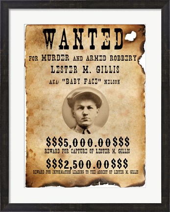 Framed Baby Face Nelso Wanted Poster Print
