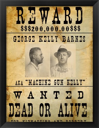 Framed Machine Gun Kelly Wanted Poster Print