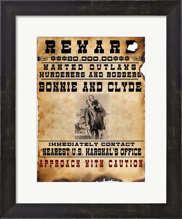 Framed Bonnie and Clyde Wanted Poster Print