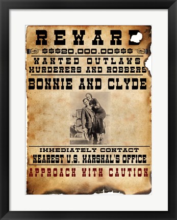 Framed Bonnie and Clyde Wanted Poster Print