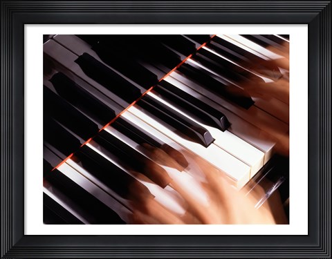 Framed Close-up of a person&#39;s hands playing a piano Print