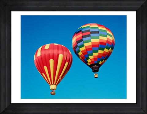 Framed 2 Rainbow Hot Air Balloons Floating Together Print