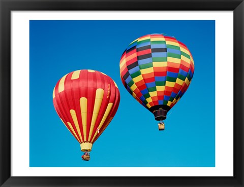 Framed 2 Rainbow Hot Air Balloons Floating Together Print