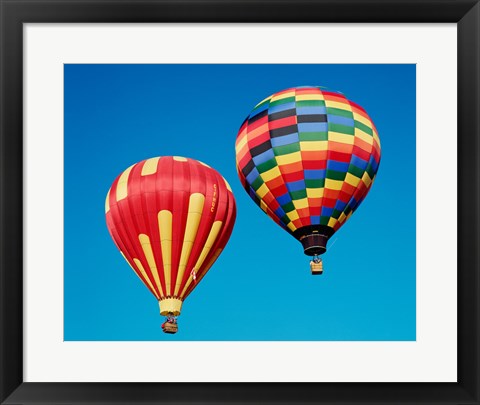 Framed 2 Rainbow Hot Air Balloons Floating Together Print