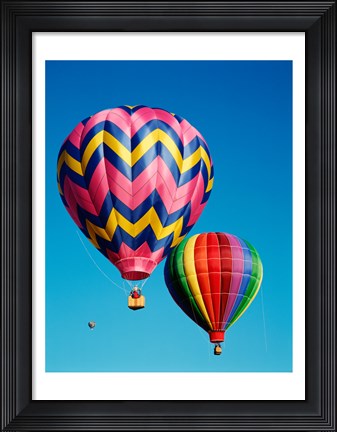 Framed Hot Pink and Navy Blue Air Balloon Floating in the Sky Print