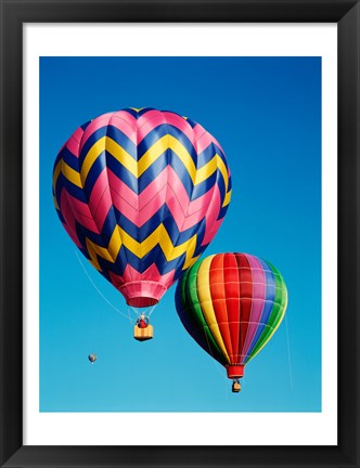 Framed Hot Pink and Navy Blue Air Balloon Floating in the Sky Print