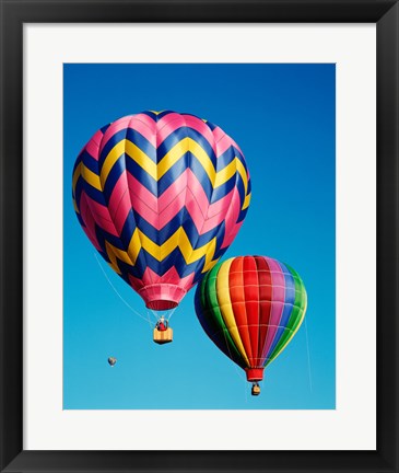 Framed Hot Pink and Navy Blue Air Balloon Floating in the Sky Print