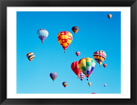 Framed Group of Hot Air Balloons Floating Together in Albuquerque, New Mexico Print