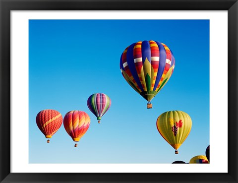Framed Five Hot Air Balloons Flying Together Print
