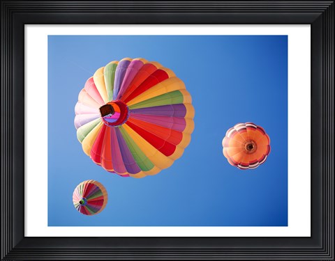 Framed Three Rainbow Colored Hot Air Balloons from Below Print