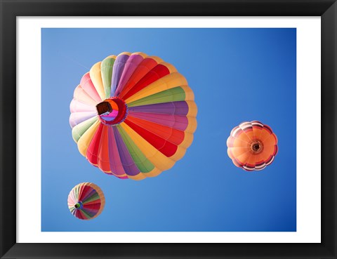 Framed Three Rainbow Colored Hot Air Balloons from Below Print