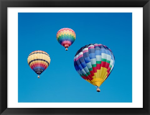 Framed 3 Multi-Colored Hot Air Balloons Flying Print