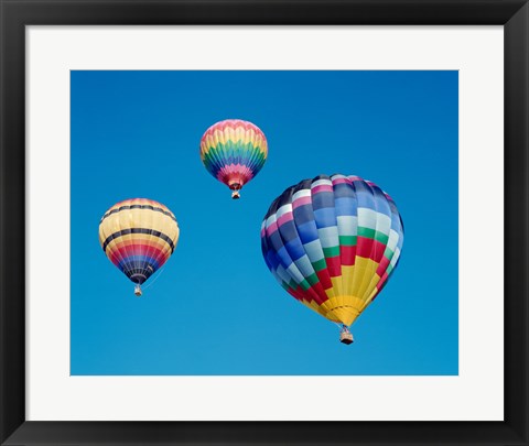 Framed 3 Multi-Colored Hot Air Balloons Flying Print