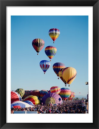 Framed Low Angle View Of Colorful Hot Air Balloons In The Sky , Albuquerque International Balloon Fiesta, Albuquerque, New Mexico, USA Print