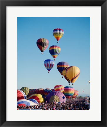 Framed Low Angle View Of Colorful Hot Air Balloons In The Sky , Albuquerque International Balloon Fiesta, Albuquerque, New Mexico, USA Print