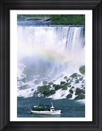 Framed Boat in front of a waterfall, American Falls, Niagara Falls, New York, USA Print
