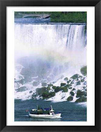 Framed Boat in front of a waterfall, American Falls, Niagara Falls, New York, USA Print