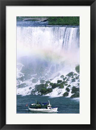 Framed Boat in front of a waterfall, American Falls, Niagara Falls, New York, USA Print