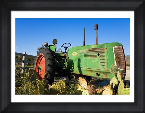 Framed Abandoned tractor in a field, Temecula, Wine Country, California, USA Print