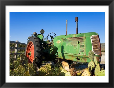 Framed Abandoned tractor in a field, Temecula, Wine Country, California, USA Print