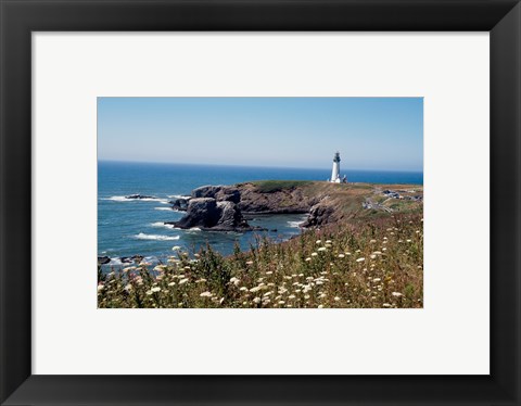 Framed Lighthouse on the coast, Yaquina Head Lighthouse, Oregon, USA Print