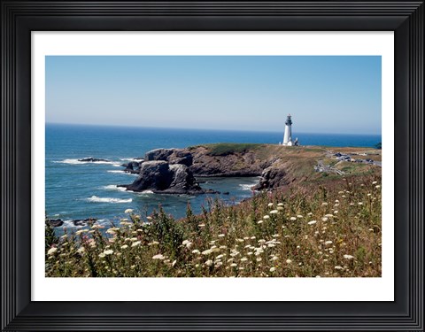 Framed Lighthouse on the coast, Yaquina Head Lighthouse, Oregon, USA Print