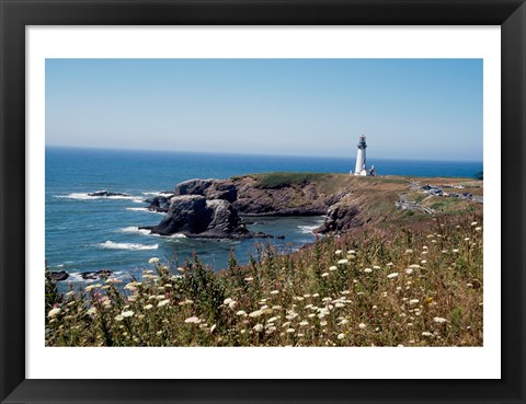 Framed Lighthouse on the coast, Yaquina Head Lighthouse, Oregon, USA Print