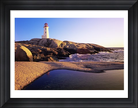 Framed Lighthouse on the coast, Peggy&#39;s Cove Lighthouse, Peggy&#39;s Cove, Nova Scotia, Canada Print
