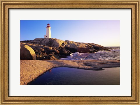 Framed Lighthouse on the coast, Peggy&#39;s Cove Lighthouse, Peggy&#39;s Cove, Nova Scotia, Canada Print