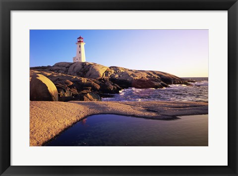 Framed Lighthouse on the coast, Peggy&#39;s Cove Lighthouse, Peggy&#39;s Cove, Nova Scotia, Canada Print