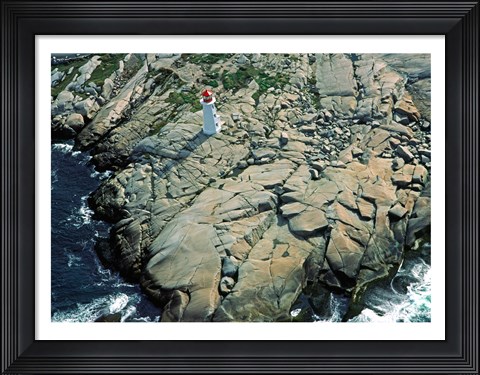 Framed Aerial view of a lighthouse at the coast, Peggy&#39;s Cove, Nova Scotia, Canada Print