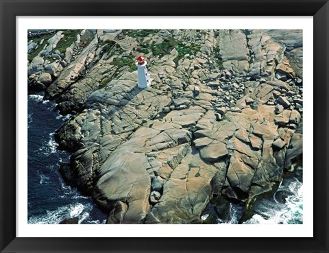 Framed Aerial view of a lighthouse at the coast, Peggy&#39;s Cove, Nova Scotia, Canada Print