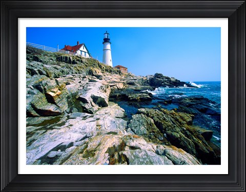 Framed Lighthouse at the coast, Portland Head Lighthouse, Cape Elizabeth, Maine, USA Print