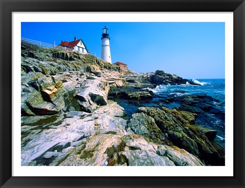 Framed Lighthouse at the coast, Portland Head Lighthouse, Cape Elizabeth, Maine, USA Print