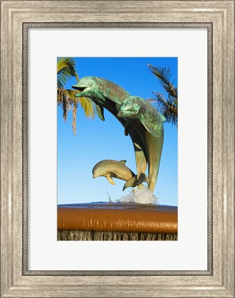 Framed Dolphin Fountain on Stearns Wharf, Santa Barbara Harbor, California, USA Sculpture Print