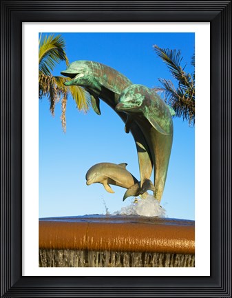 Framed Dolphin Fountain on Stearns Wharf, Santa Barbara Harbor, California, USA Sculpture Print