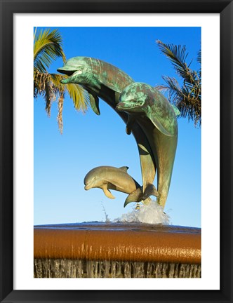 Framed Dolphin Fountain on Stearns Wharf, Santa Barbara Harbor, California, USA Sculpture Print