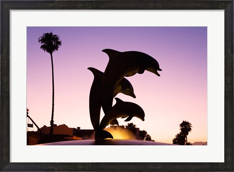 Framed Dolphin Fountain on Stearns Wharf, Santa Barbara Harbor, California, USA Print