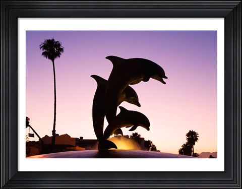 Framed Dolphin Fountain on Stearns Wharf, Santa Barbara Harbor, California, USA Print