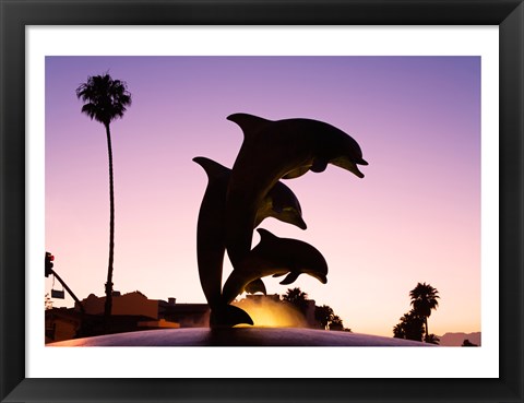 Framed Dolphin Fountain on Stearns Wharf, Santa Barbara Harbor, California, USA Print