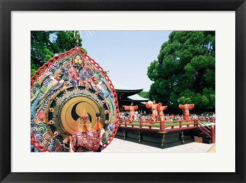 Framed Decorative drum in front of a building, Meiji Jingu Shrine, Tokyo, Japan Print