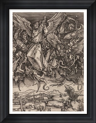 Framed St. Michael Fighting the Dragon by Albrecht Durer, 1498 Print