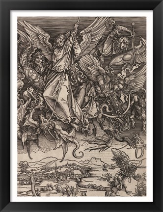 Framed St. Michael Fighting the Dragon by Albrecht Durer, 1498 Print