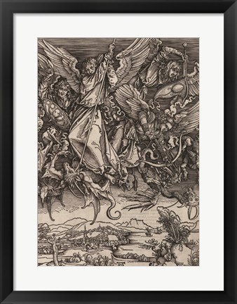 Framed St. Michael Fighting the Dragon by Albrecht Durer, 1498 Print