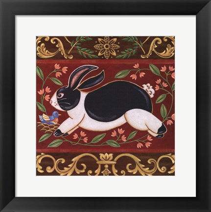 Framed Folk Rabbit I Print