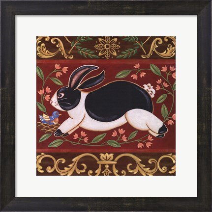 Framed Folk Rabbit I Print