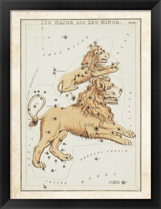 Framed Leo Major and Leo Minor Constellation Print