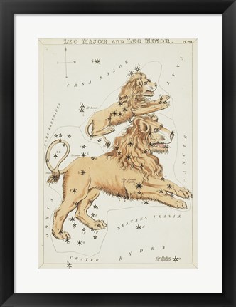 Framed Leo Major and Leo Minor Constellation Print